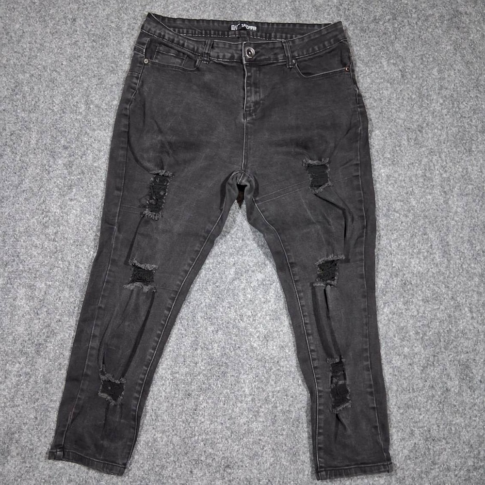 Sandpiper Womens Distressed Skinny Jeans Faded‎ Black High Rise Cropped Size 16